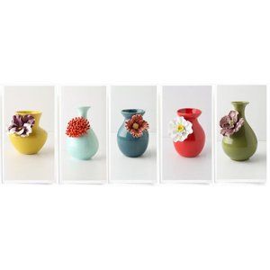 Anthropologie Yellow Vase with Purple and White Floral Accent